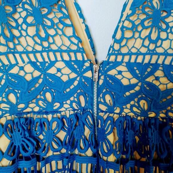 Lulus Blue and Beige Lace Midi Dress - Picture 13 of 16